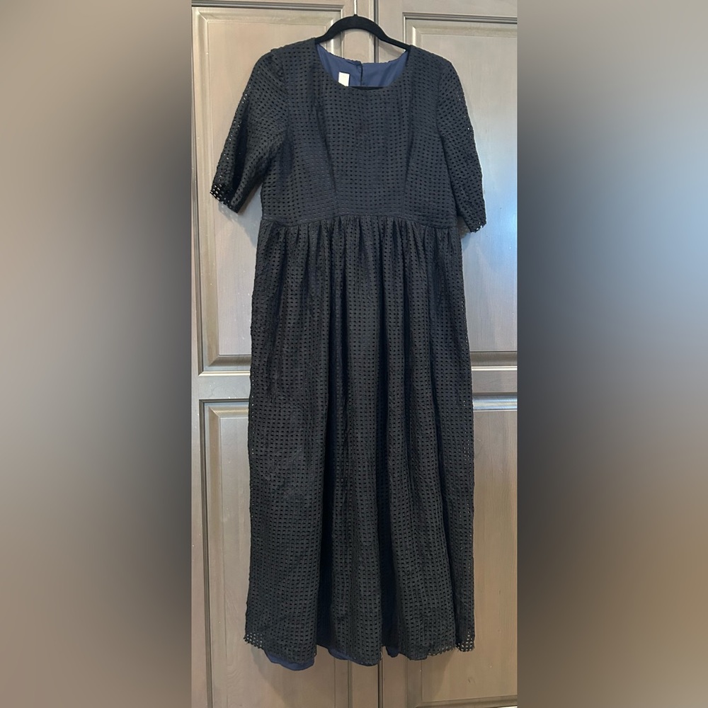 Replika Maxi Dress in Black with Navy Lining, Size S